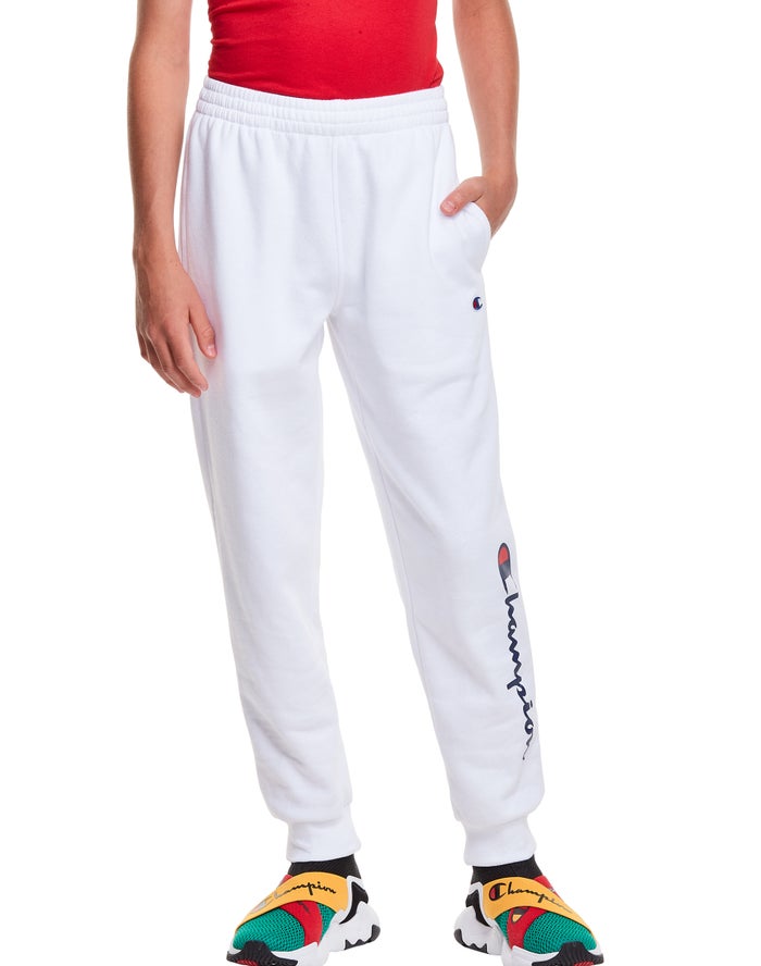 Champion Boys Joggers NZ - Fleece Script Logo White ( 9108-URKBV )